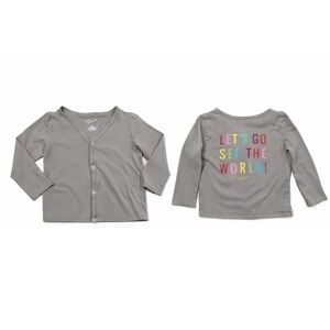 June & January Gray Long Sleeve Snap Closure Lets Go See The World Cardigan 5T